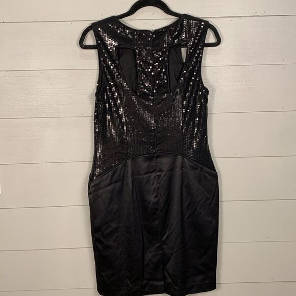 Vince Camuto little black holiday dress sequins black satin skirt size 10 - Picture 8 of 10